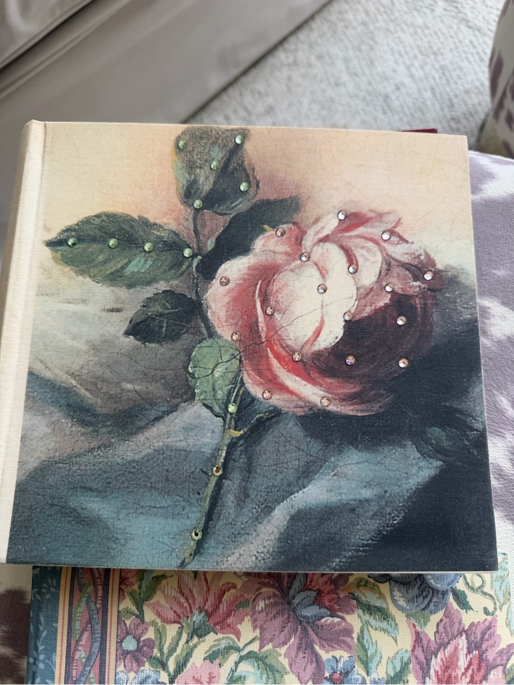 Decorative Rose Canvas Photo Album Pink and Green - Embellished Floral